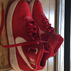 Red and white Air Force Ones